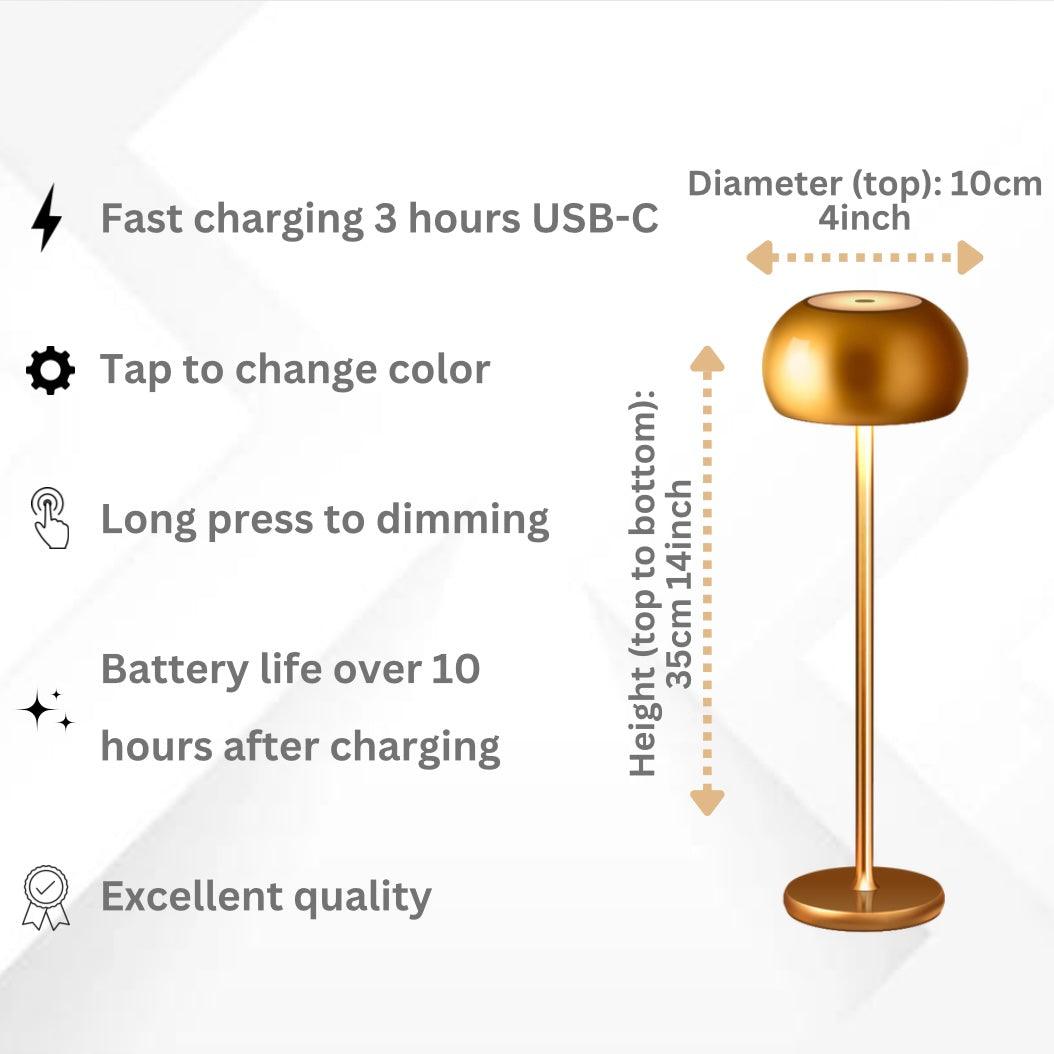 Tokyo Table Lamp features USB-C fast charging, dimming, color change, and over 10 hours battery life in a sleek design.