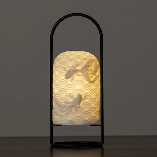 ceramic goldfish table lamp with touch dimming and LED light