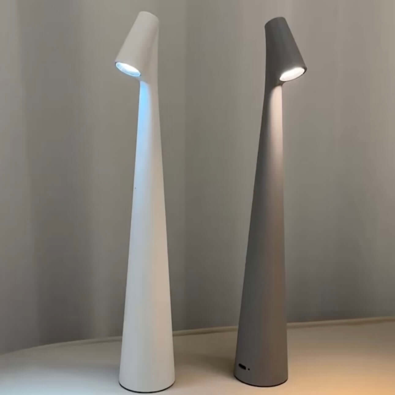 Touch-Control LED Desk Lamp in white and gray, modern design, adjustable lighting for eye comfort.