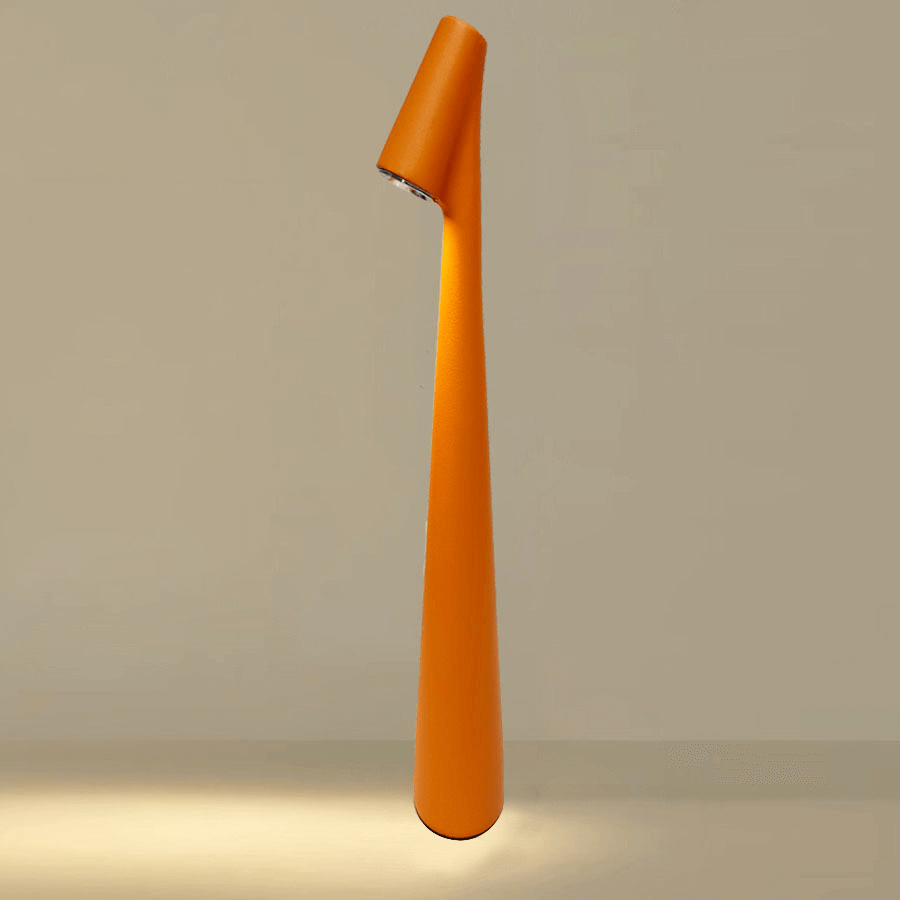 Stylish orange touch-control LED desk lamp with soft light, ideal for workspaces and bedside use.