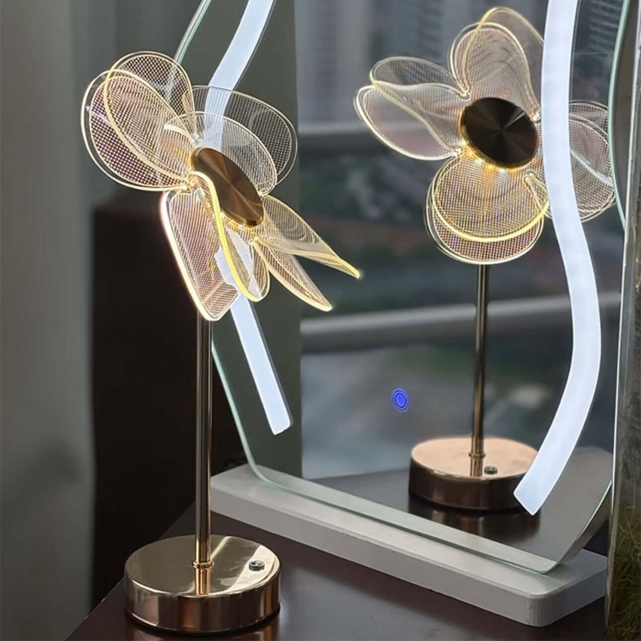 Nordic Clover Table Lamp with flower design, touch dimming, and contemporary aesthetic for home decor.