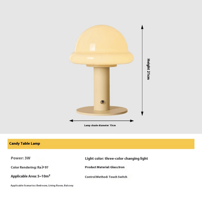 Candy Table Lamp in yellow with touch switch, 3-color LED, perfect for bedrooms and balconies.