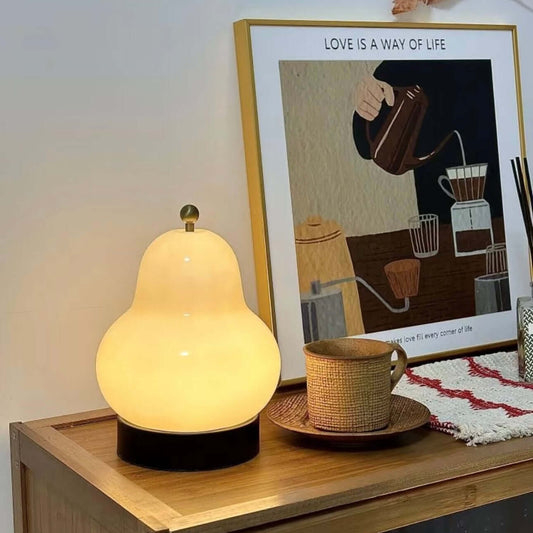 rechargeable glass pear bedside lamp