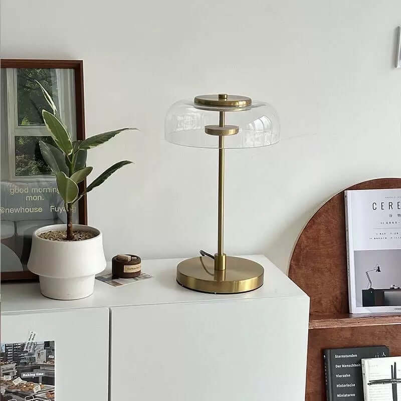 Metal and glass bedside lamp with LED light