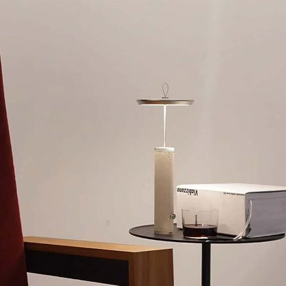 LED warm light bedside lamp with aluminum lampshade and vintage leather