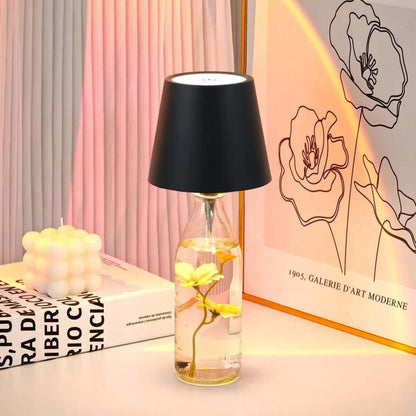 Atmosphere lamp in wine bottle design with soft, evenly diffused light