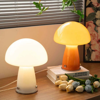 Portable glass mushroom lamp for bedroom or office