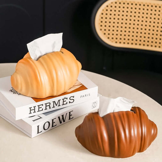 French Vintage Croissant-Shaped Tissue Box | Matte Ceramic, Bakery Home Décor