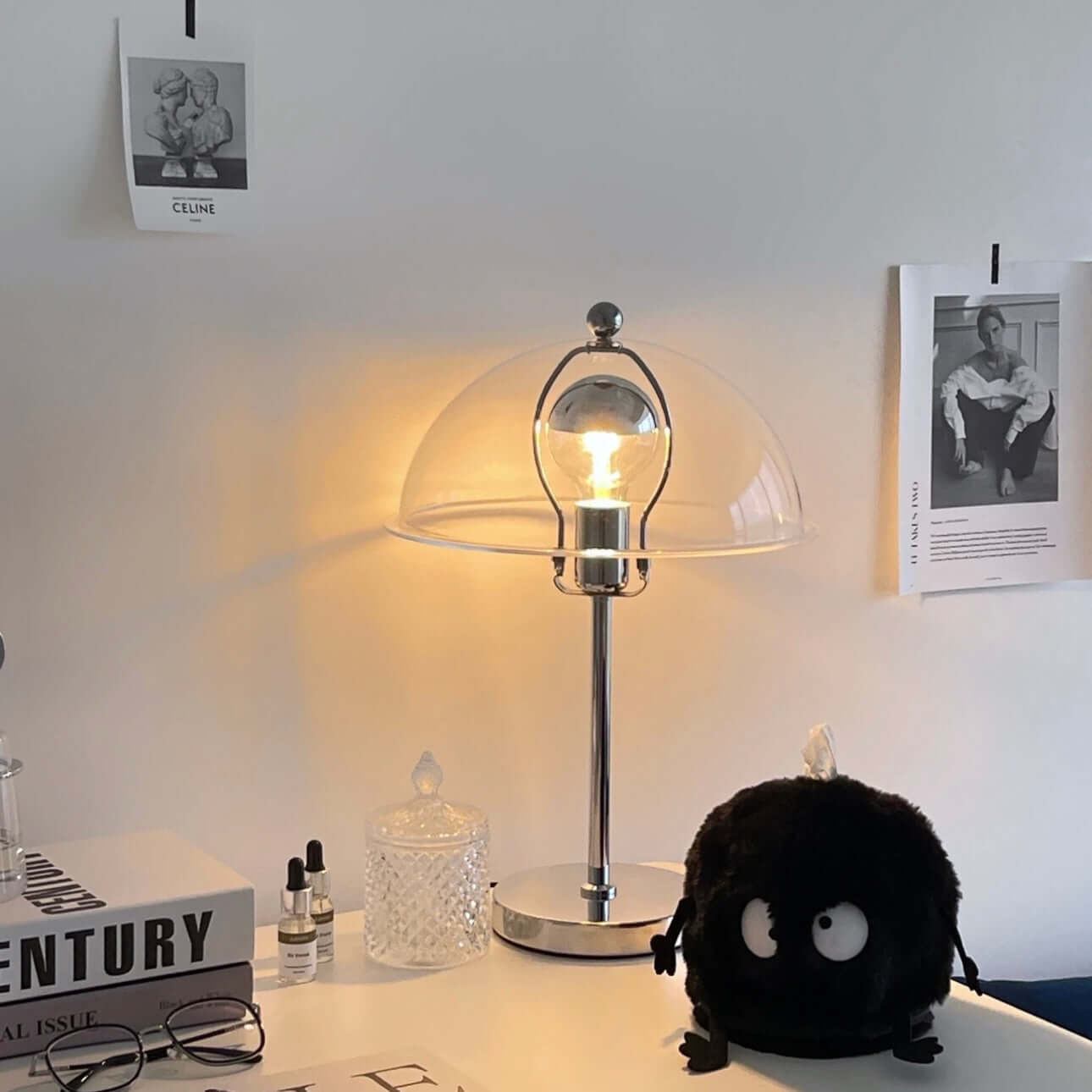 Bauhaus vintage acrylic table lamp on bedside table