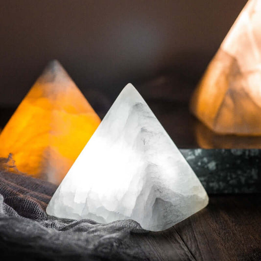 Gypsum Ore Pyramid LED Night Light – Mini Bedside Ambient Lamp