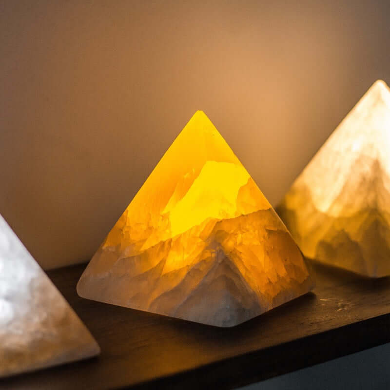 Gypsum Ore Pyramid LED Night Light – Mini Bedside Ambient Lamp