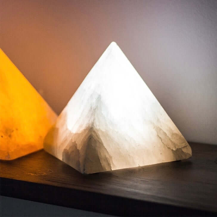 Gypsum Ore Pyramid LED Night Light – Mini Bedside Ambient Lamp