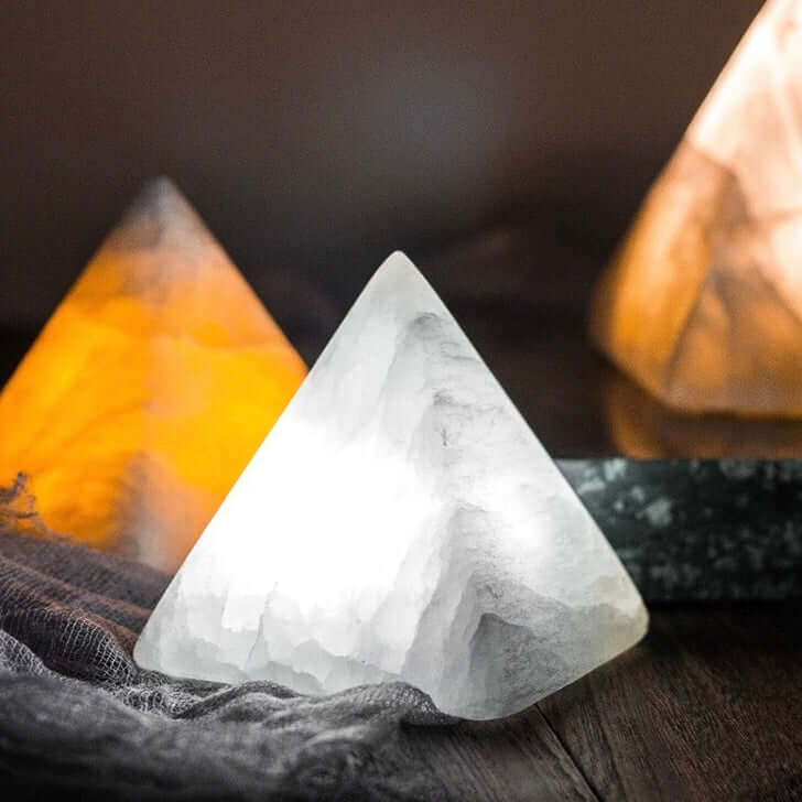 Gypsum Ore Pyramid LED Night Light – Mini Bedside Ambient Lamp