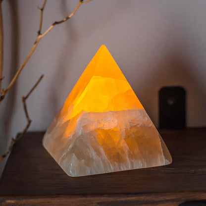 Gypsum Ore Pyramid LED Night Light – Mini Bedside Ambient Lamp
