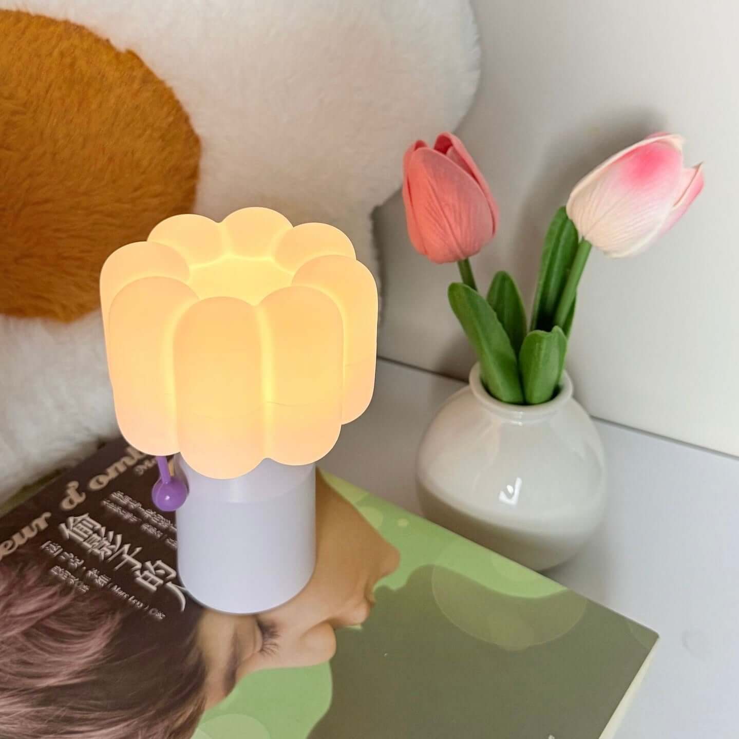 Cream-Style LED Night Light – Luxury Bedside Lamp with Touch & Timer