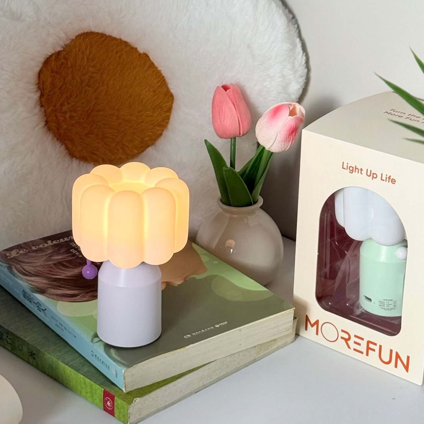 Cream-Style LED Night Light – Luxury Bedside Lamp with Touch & Timer