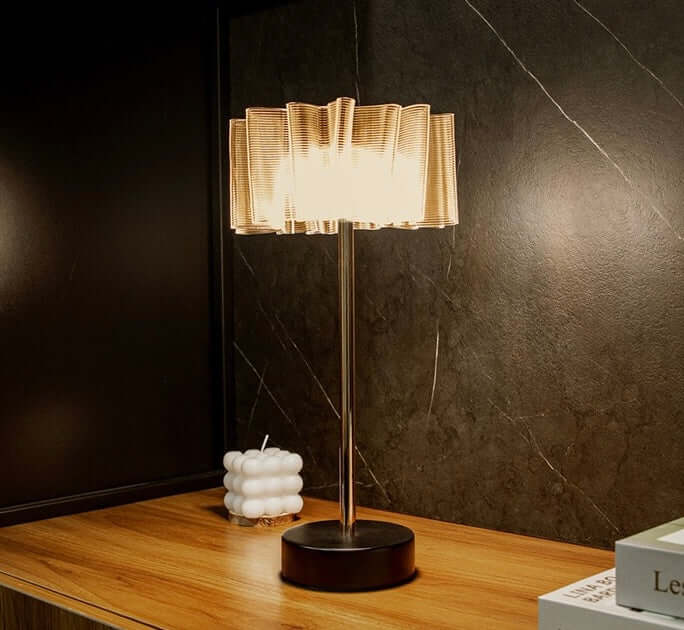Pleated Aluminum Rechargeable Table Lamp – Bedroom & Ambient Lighting
