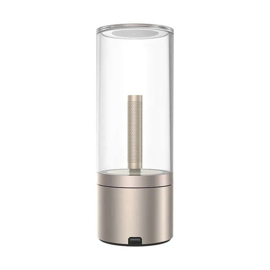 Rechargeable LED Candle Atmosphere Lamp with Metallic Base and Brass Wick - Close-up View