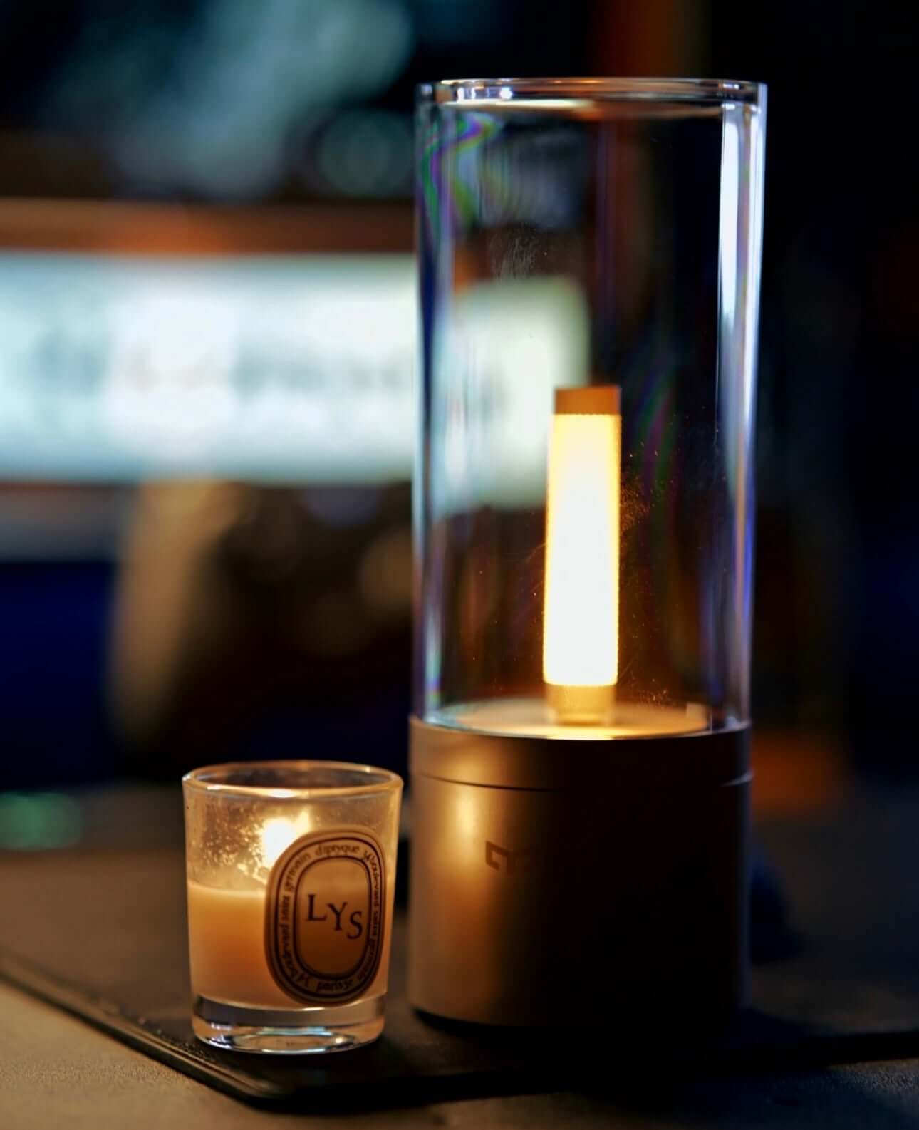 Size Reference View: Rechargeable LED Candle Lamp Compared to a Standard Soda Can