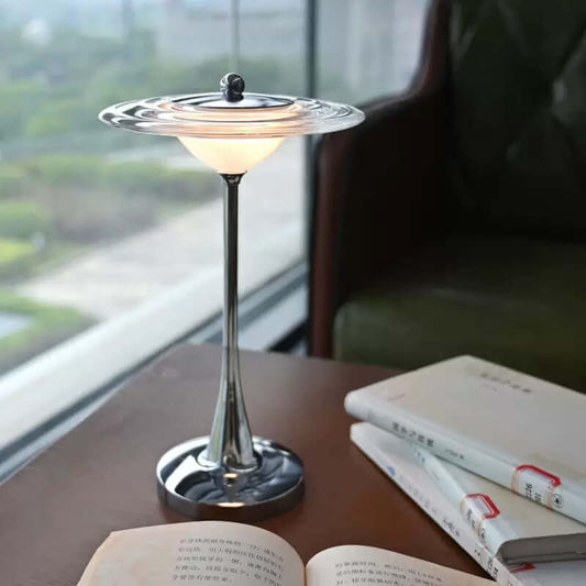 Contemporary UFO lamp with aluminum and acrylic body