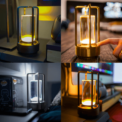 Japan Crystal Lantern Table Lamp showcasing flexible lighting and minimalist Scandinavian design in various settings.