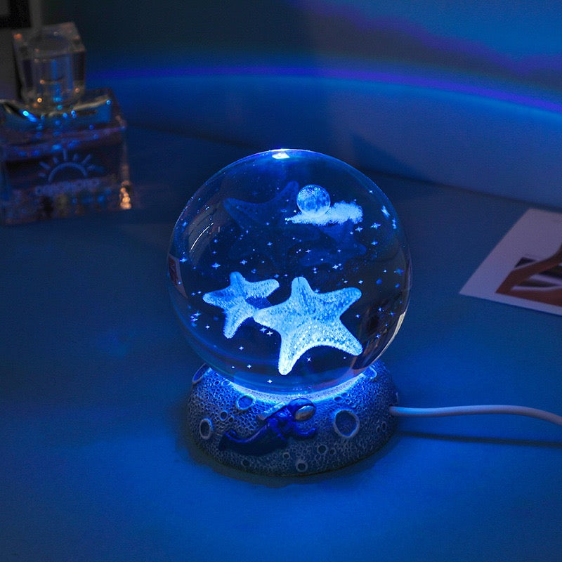 romantic 3D engraved crystal ball bedside lamp