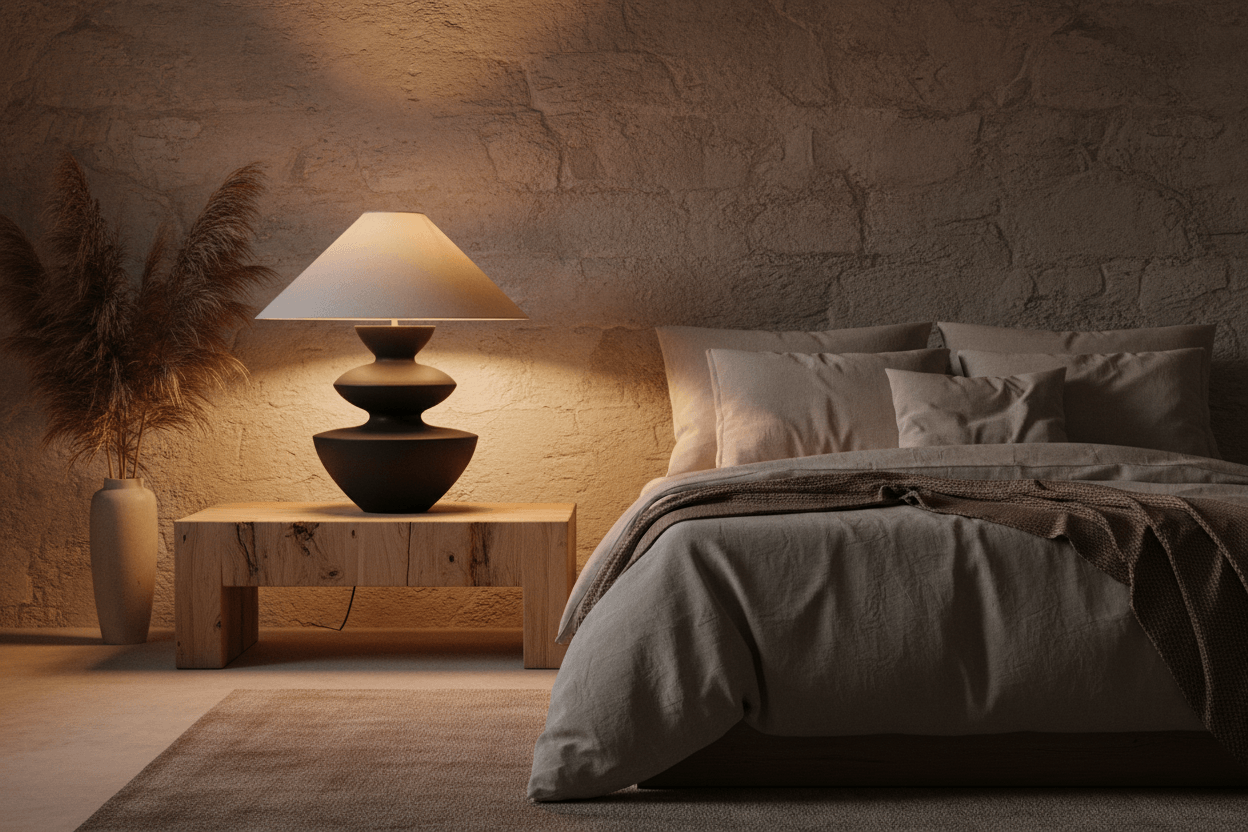 Black Ceramic Lamp - Japandi Bedroom