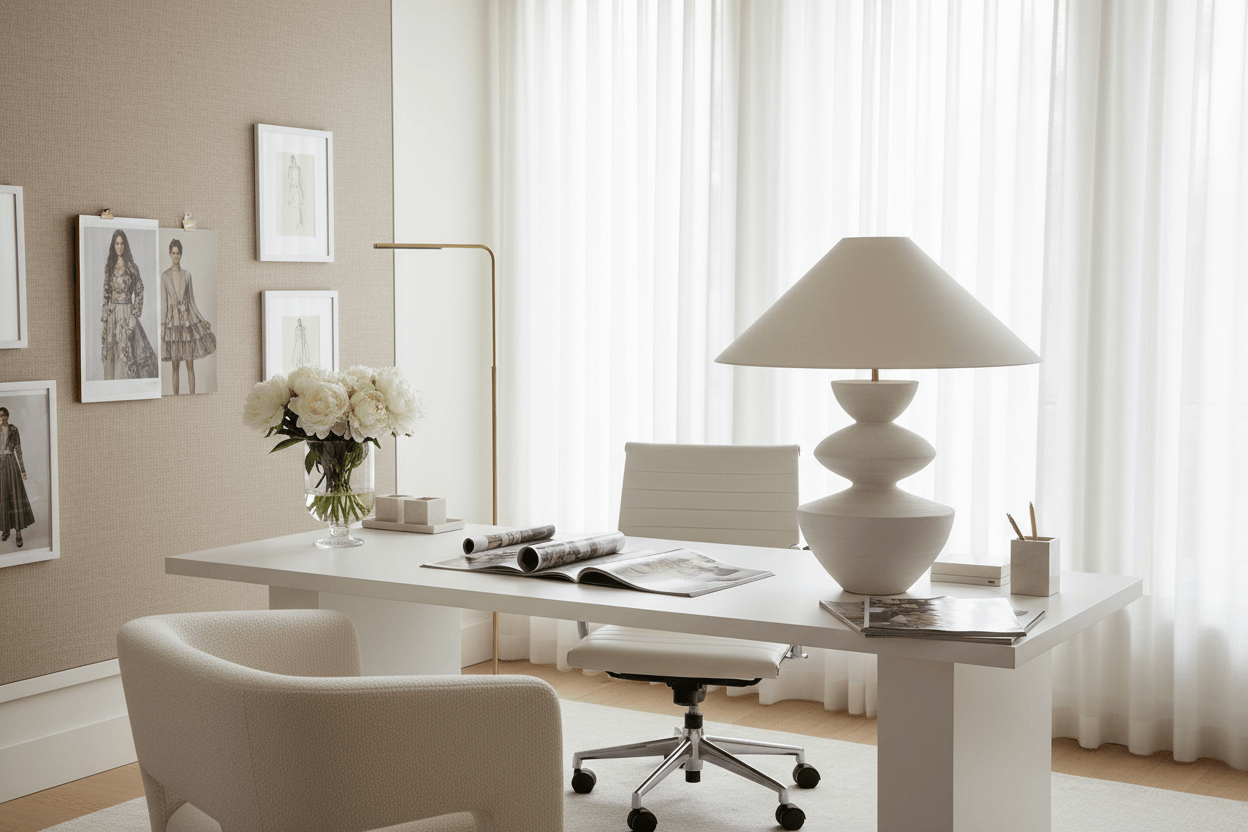 Fashion Editor's Office with Sculptural Lamp