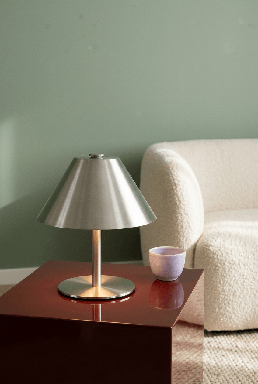 Silver umbrella-shaped rechargeable table lamp