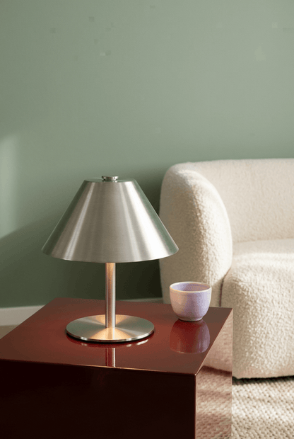 Silver umbrella-shaped rechargeable table lamp