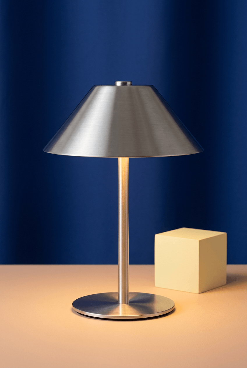 Silver umbrella-shaped rechargeable table lamp