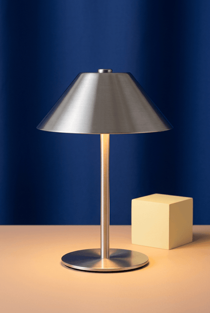 Silver umbrella-shaped rechargeable table lamp