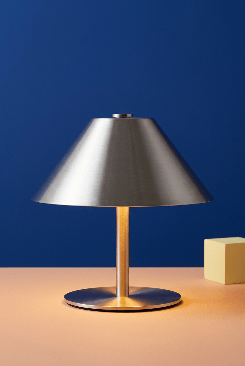 Silver umbrella-shaped rechargeable table lamp