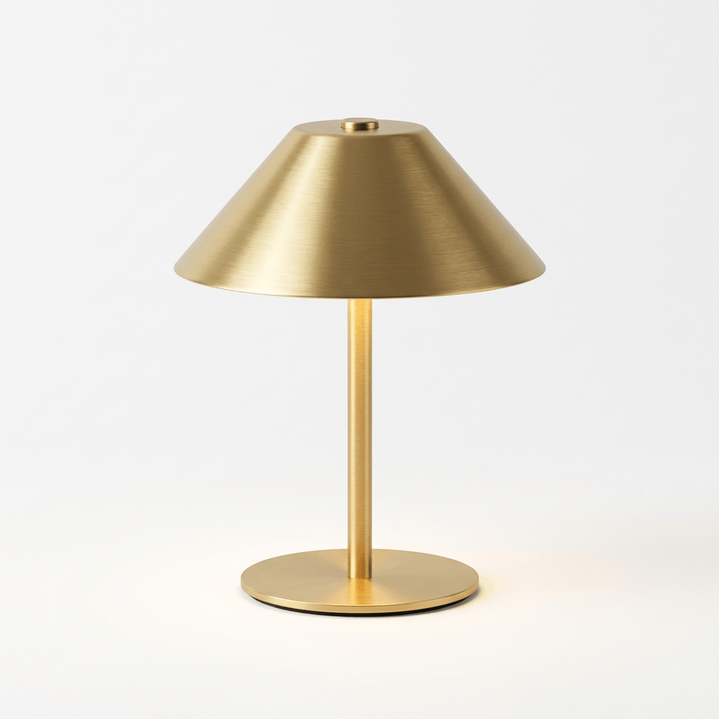 Gold umbrella-shaped metal table lamp by Lumiosa