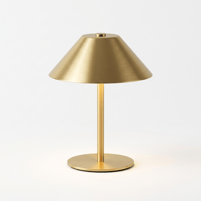 Gold umbrella-shaped metal table lamp by Lumiosa