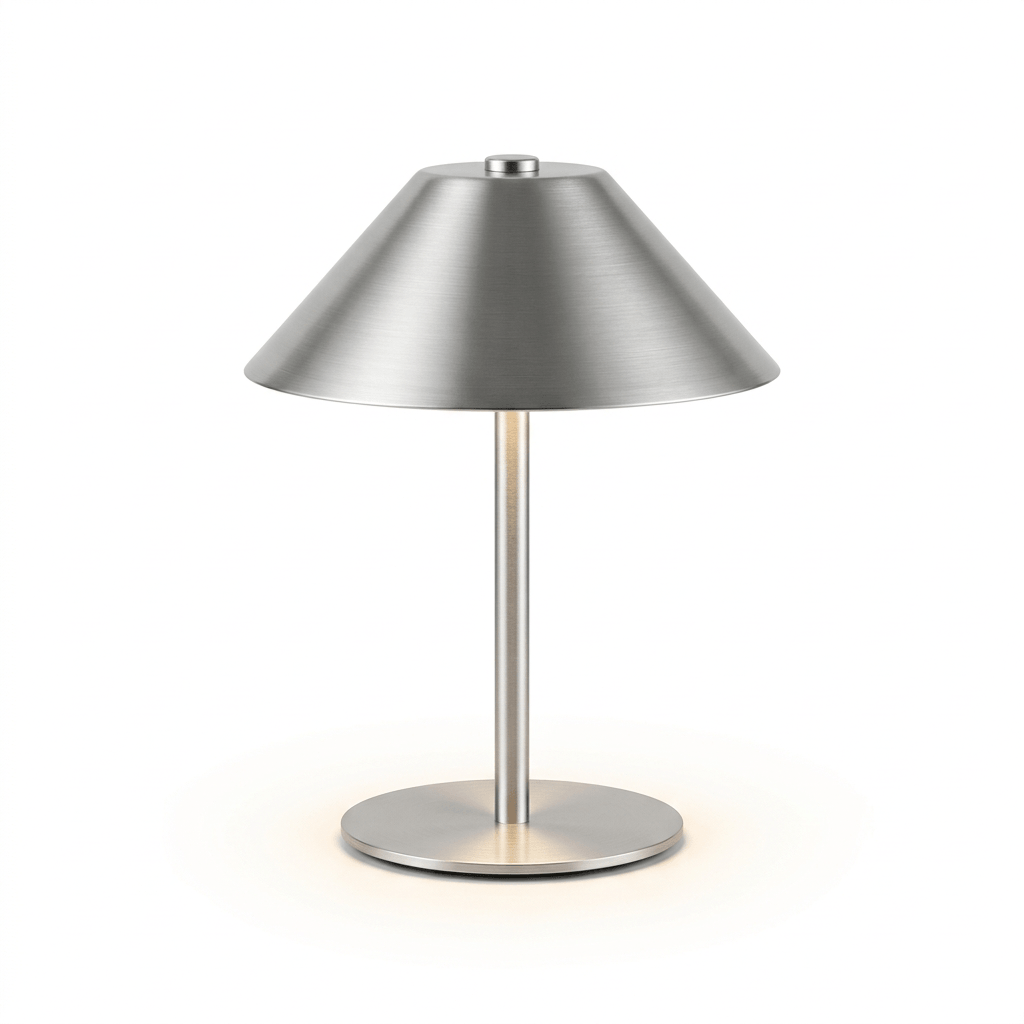 Silver umbrella-shaped metal table lamp by Lumiosa