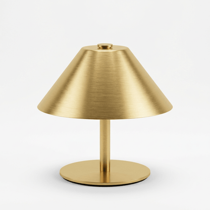 Gold umbrella-shaped metal table lamp by Lumiosa