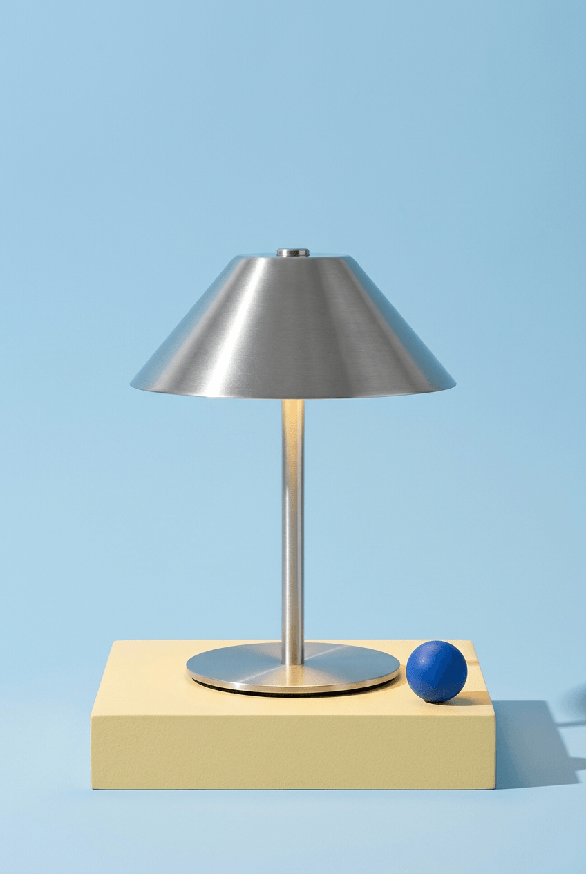 Silver umbrella-shaped rechargeable table lamp