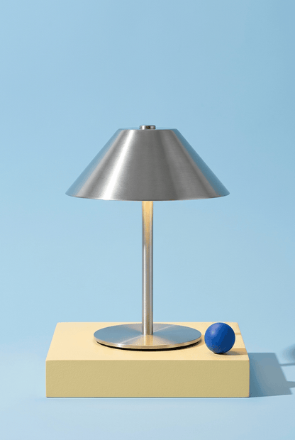 Silver umbrella-shaped rechargeable table lamp