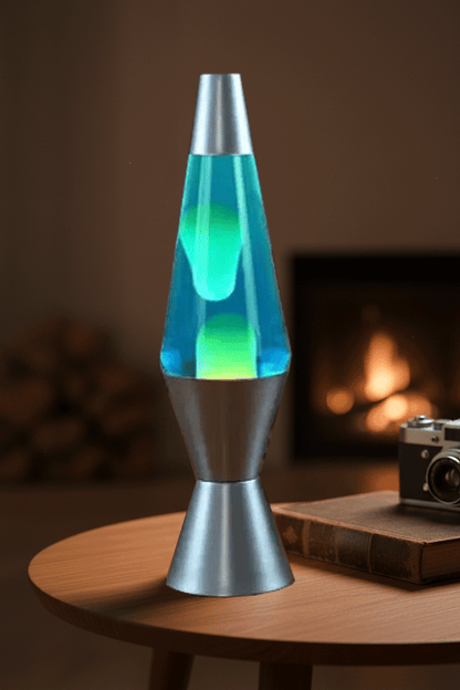 High Contrast Blue Liquid Lava Lamp with Glowing Yellow Wax - Mesmerizing Galaxy Vibe