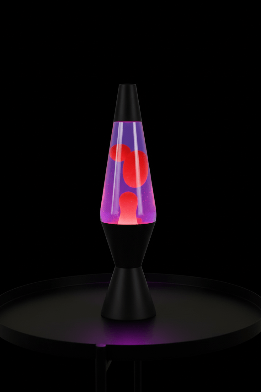 13-inch red lava lamp with purple liquid and black base