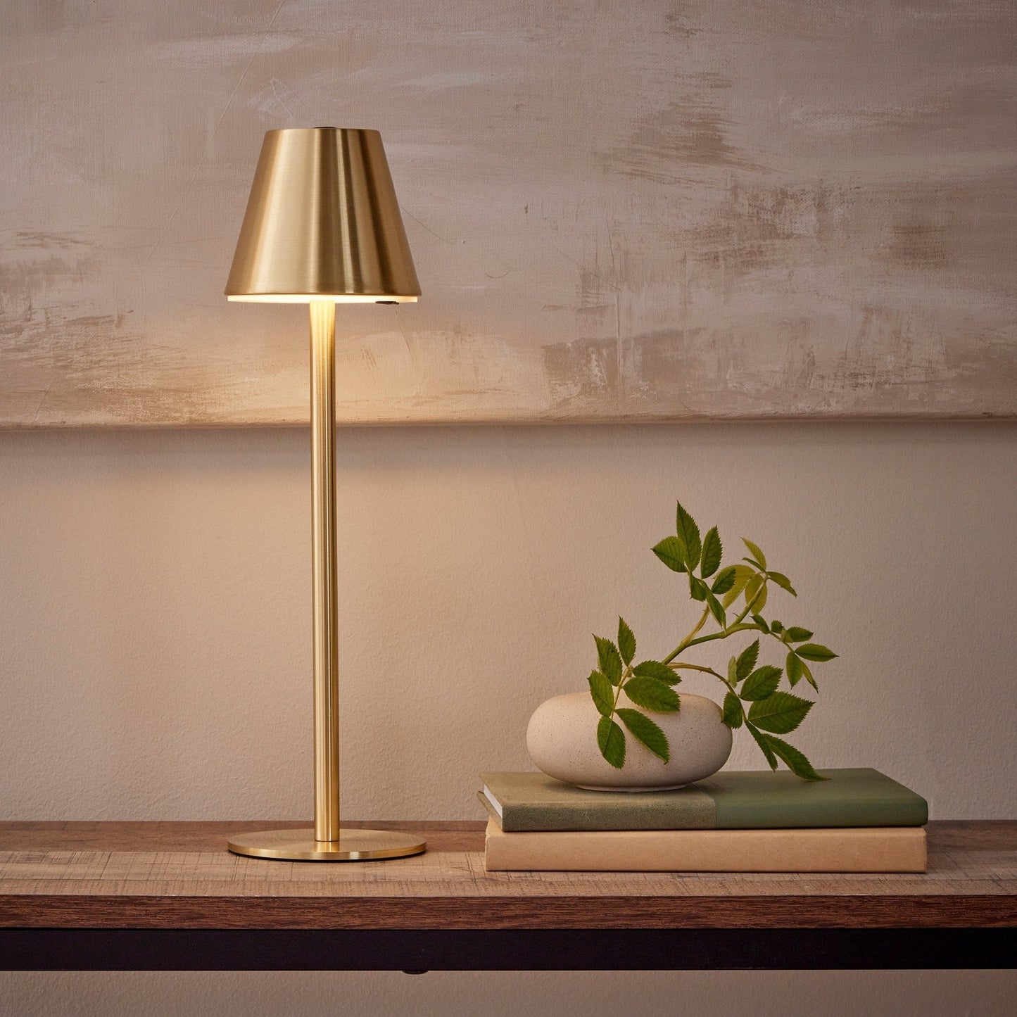 LED Table Lamp gold circular base with touch dimming