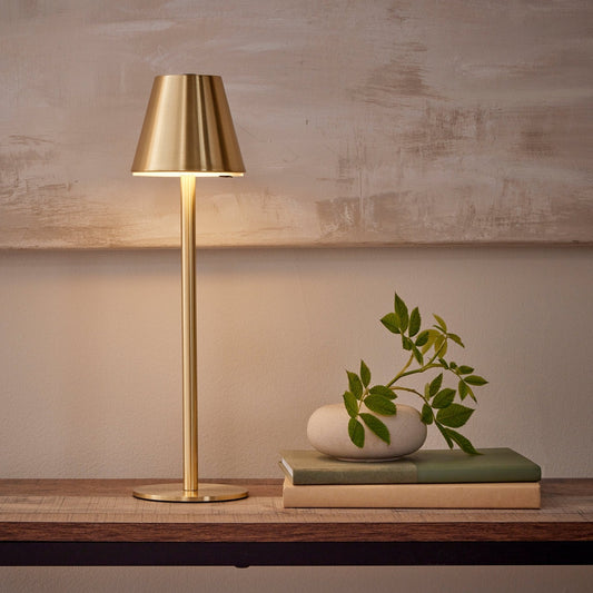 LED Table Lamp gold circular base with touch dimming