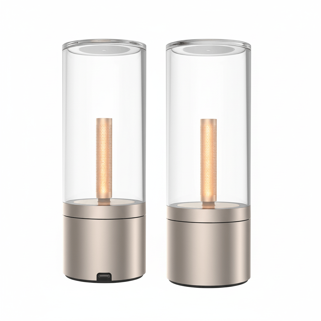 Twin Pack Set of 2 Rechargeable Candle Atmosphere Lamps for Bedside Nightstand Lighting