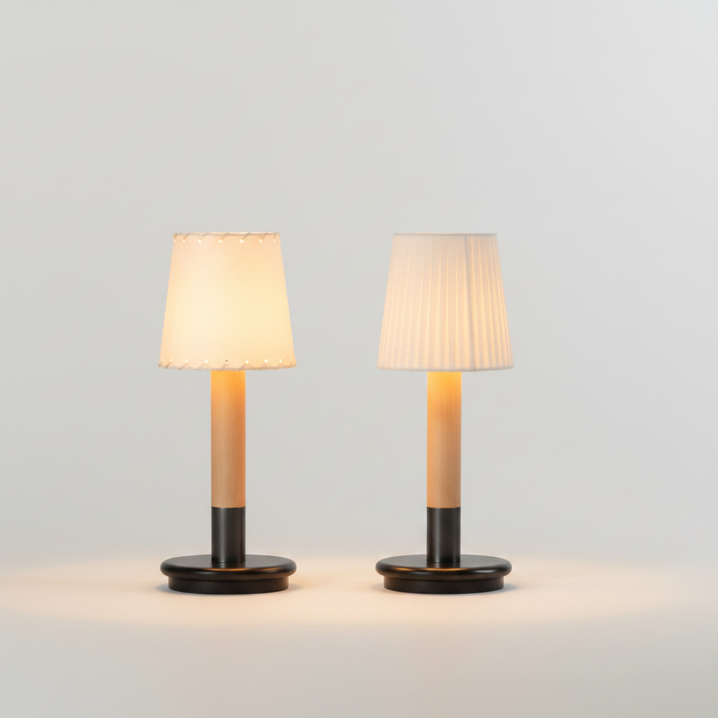 Cordless rechargeable table lamp with fabric shade