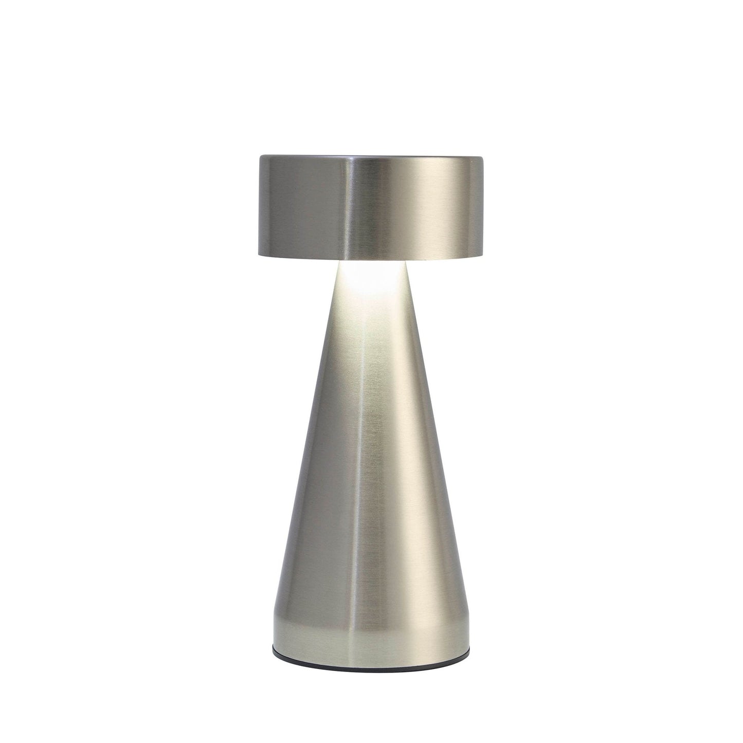 Lumiosa mini LED rechargeable wireless lamp in brushed silver finish, featuring sleek design and stylish lighting for any space.