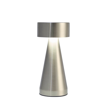 Lumiosa mini LED rechargeable wireless lamp in brushed silver finish, featuring sleek design and stylish lighting for any space.